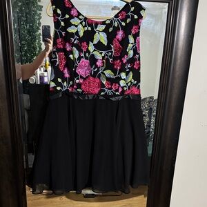 Floral Embroidered Black Dress
